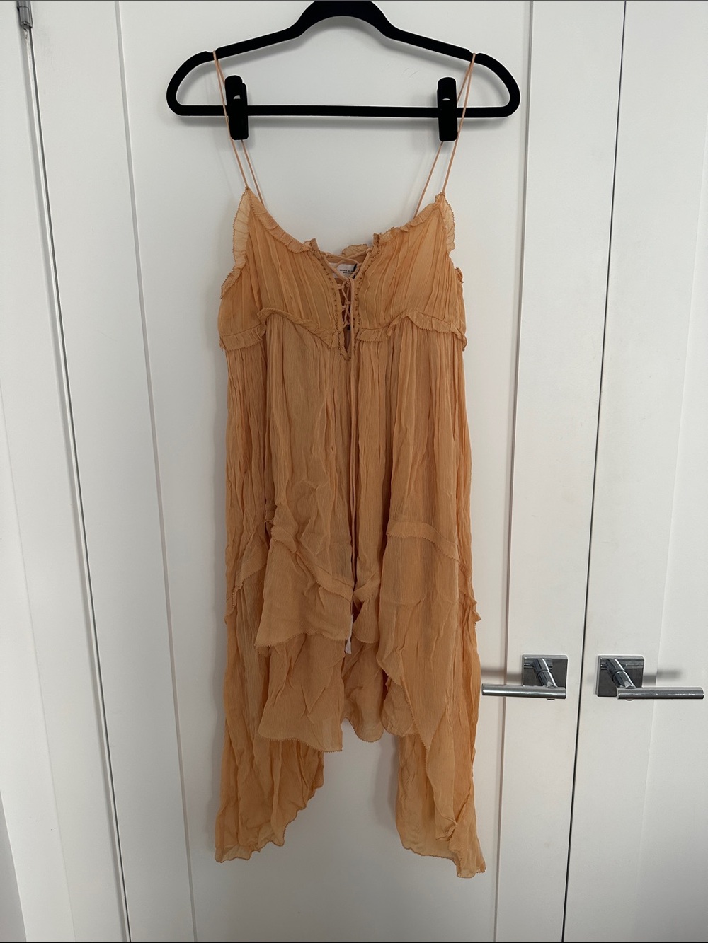 Zara Peachy Tan Asymmetrical Spaghetti-Strap Dress